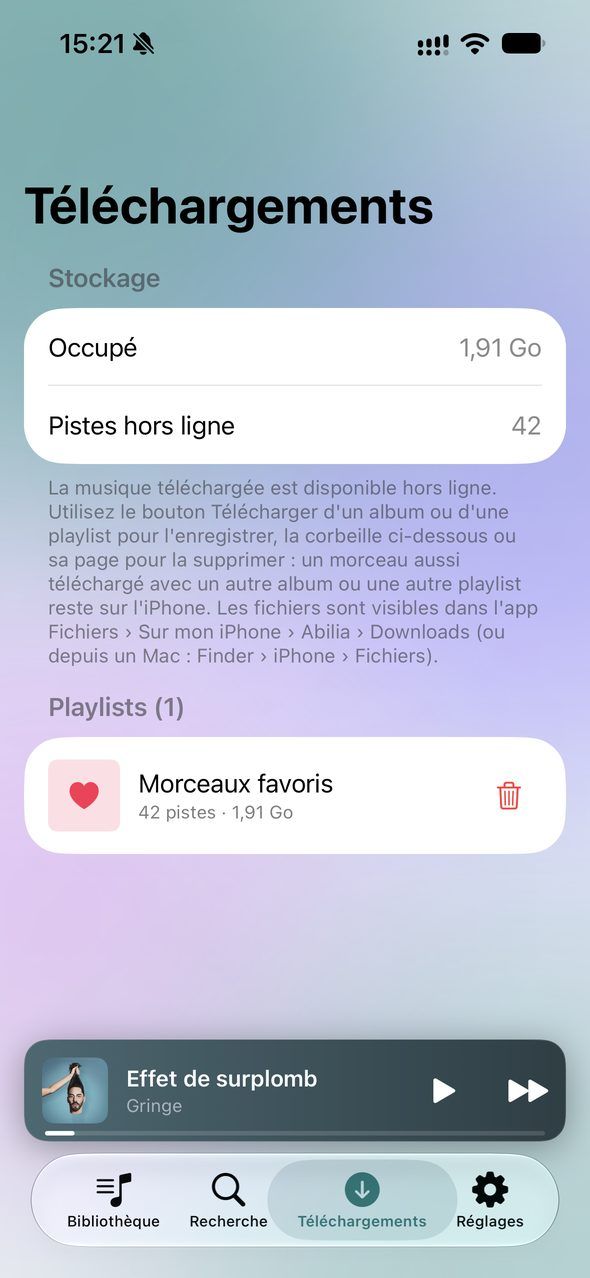 Téléchargements : morceaux favoris gardés hors ligne